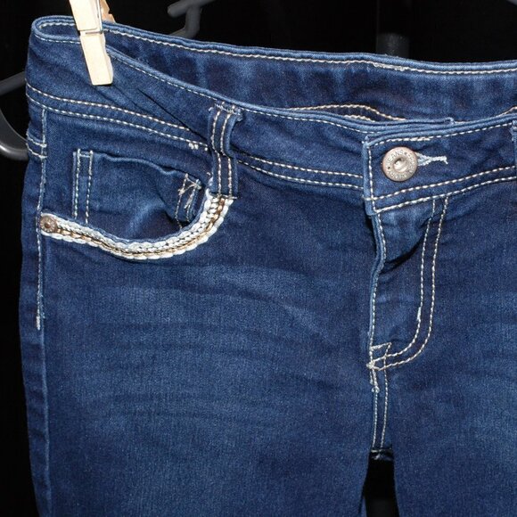 Faded Glory Dark Blue Jeans Size 12 Girls Flared Bottoms Stitched Pocket Design - Picture 2 of 7